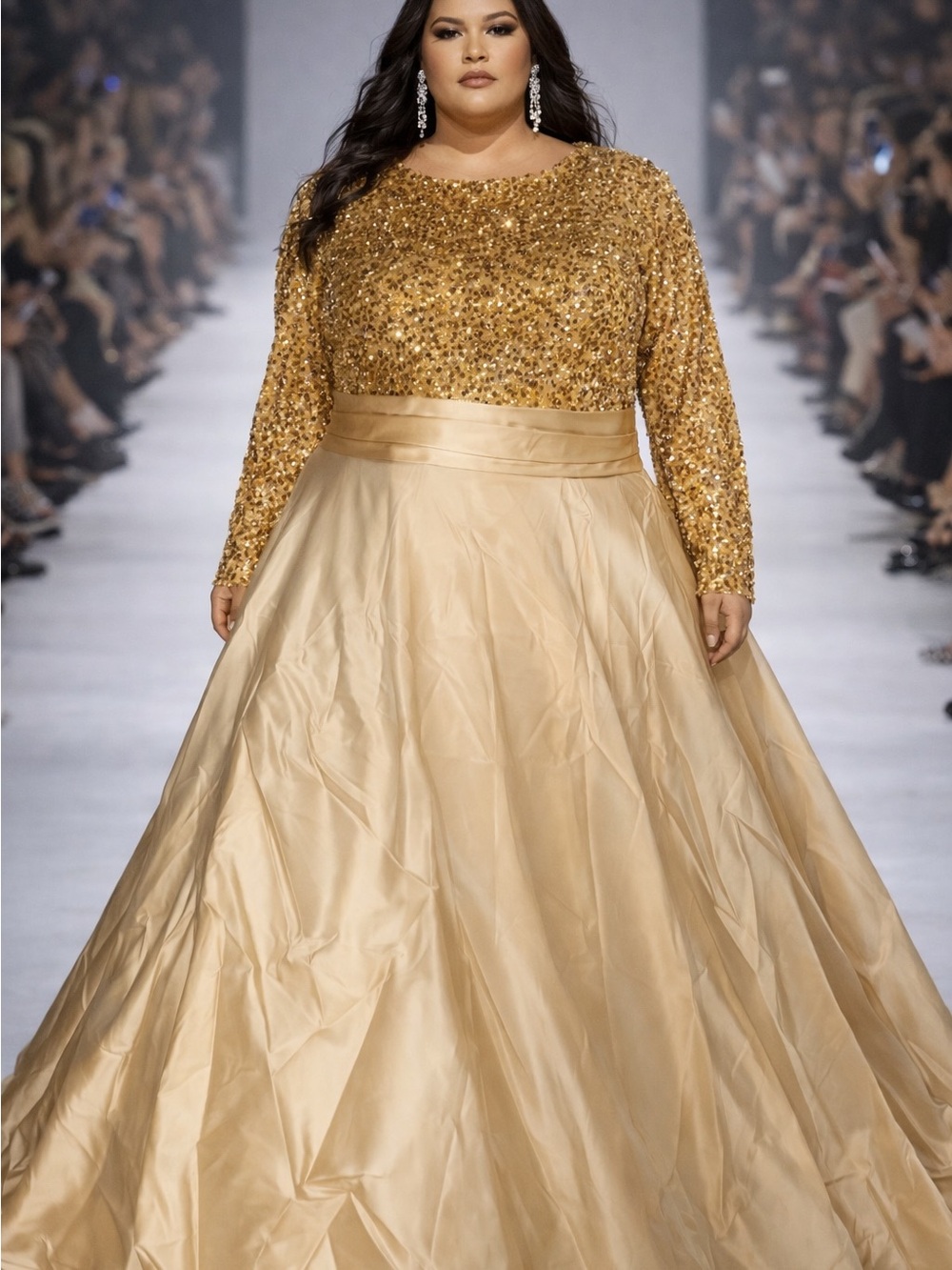 Gold Sequin Bodice Ball Gown Dress - Women's Plus Size